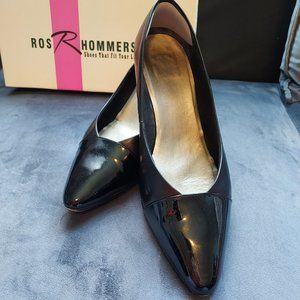 Ros Hommerson Sz 8.5 WW Classic Black Leather Heel Pump with Patent Toe Cap